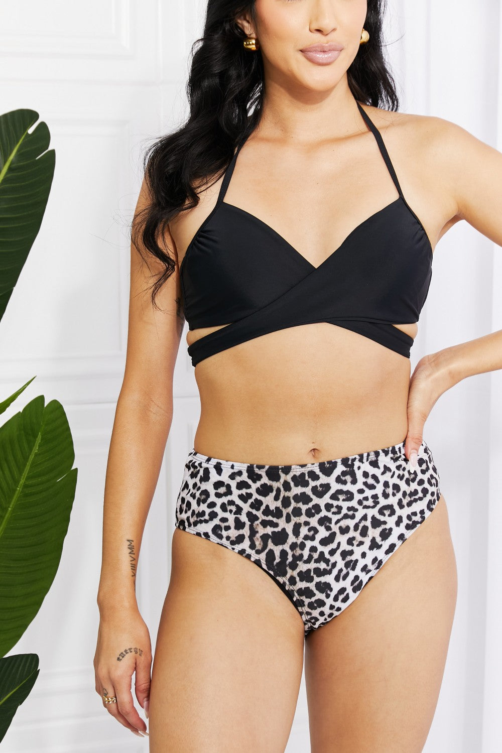 Marina West Swim Summer Splash Halter Bikini Set in Black-Teresa&#39;s Fashionista LLC