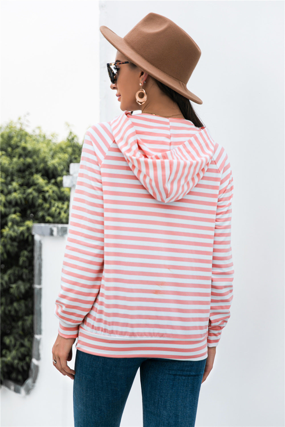 Horizontal Stripe Raglan Sleeve Hoodie-Teresa&#39;s Fashionista LLC