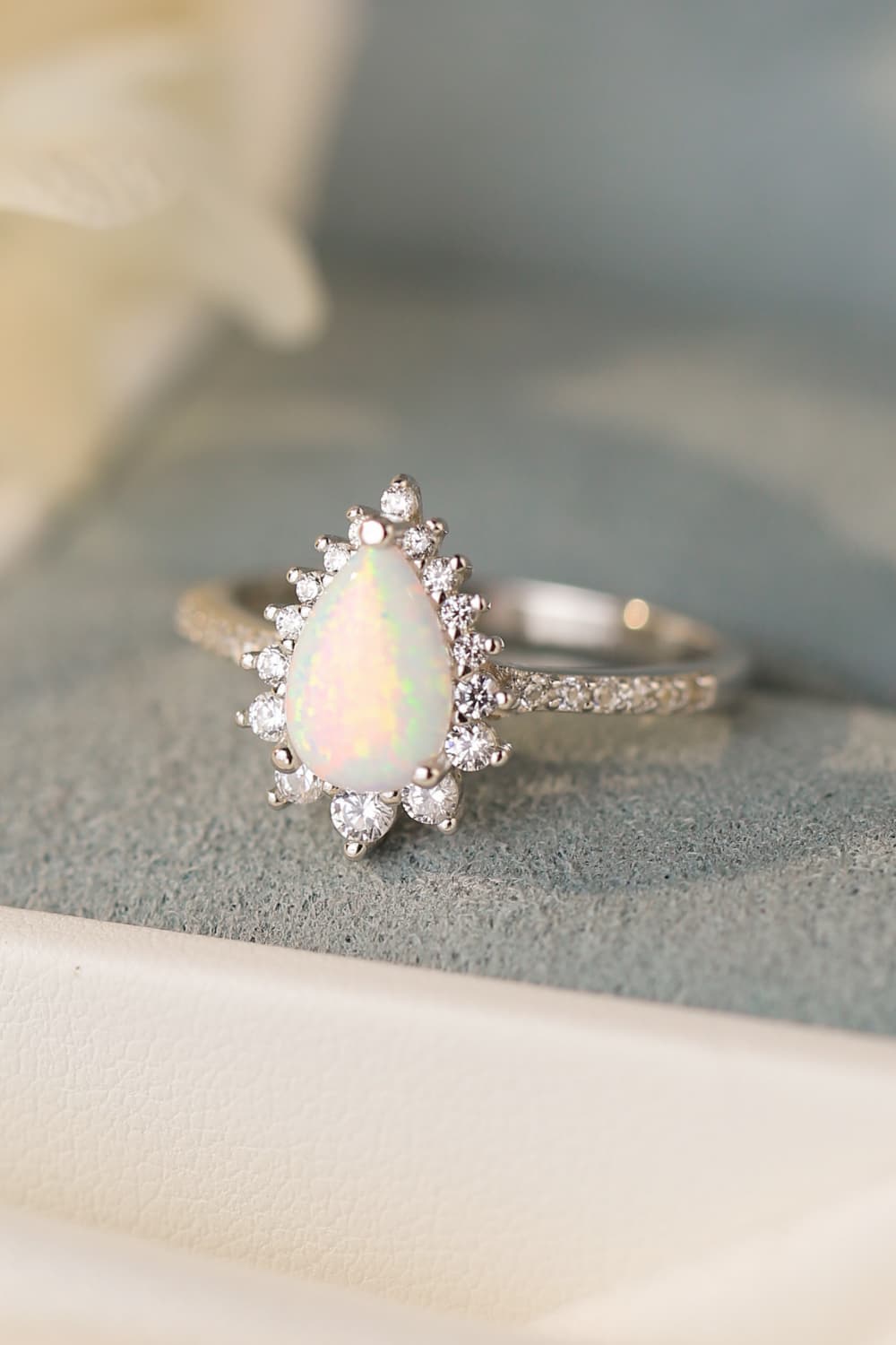 Platinum-Plated Opal Pear Shape Ring-Teresa&#39;s Fashionista LLC