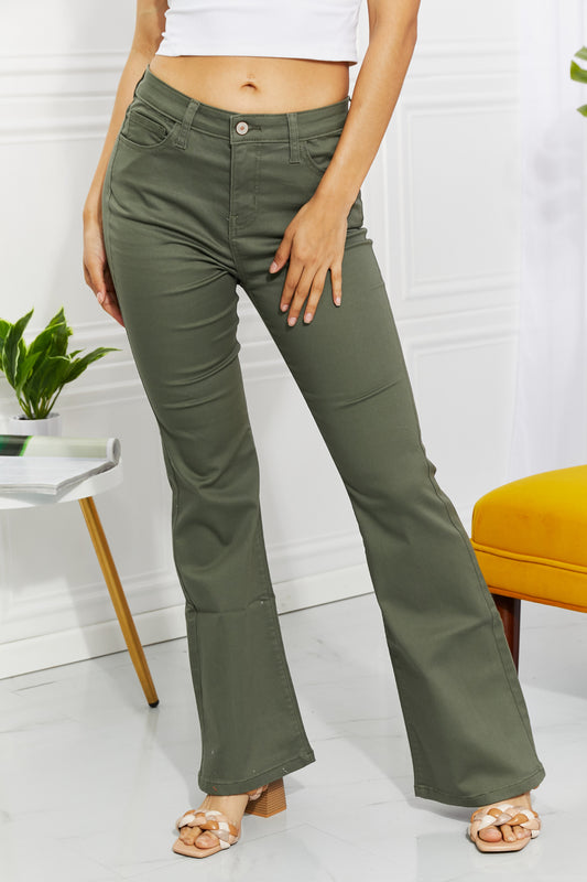 Zenana Clementine Full Size High-Rise Bootcut Jeans in Olive-Teresa&#39;s Fashionista LLC