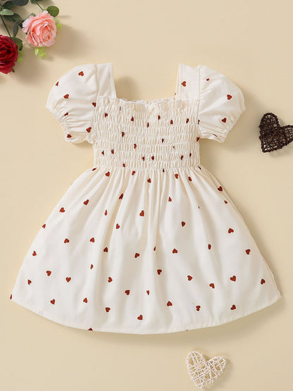 Baby Girl Heart Print Square Neck Dress-Teresa&#39;s Fashionista LLC