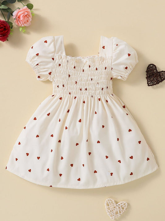 Baby Girl Heart Print Square Neck Dress - Teresa's Fashionista LLC