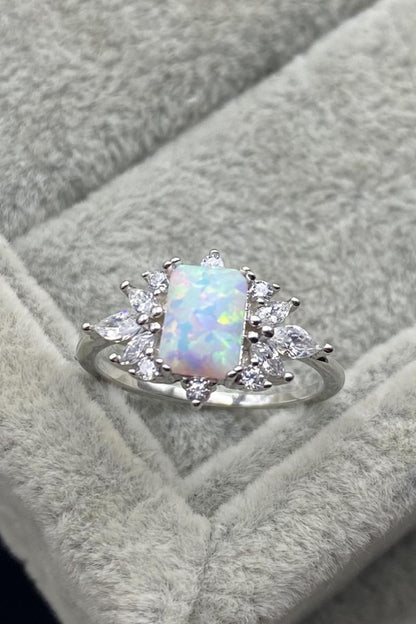 925 Sterling Silver Zircon and Opal Ring-Teresa&#39;s Fashionista LLC