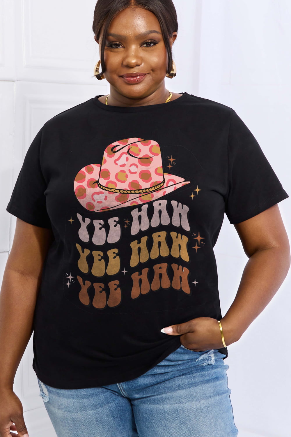 Simply Love Simply Love Full Size YEE HAH YEE HAH YEE HAH Graphic Cotton Tee-Teresa&#39;s Fashionista LLC