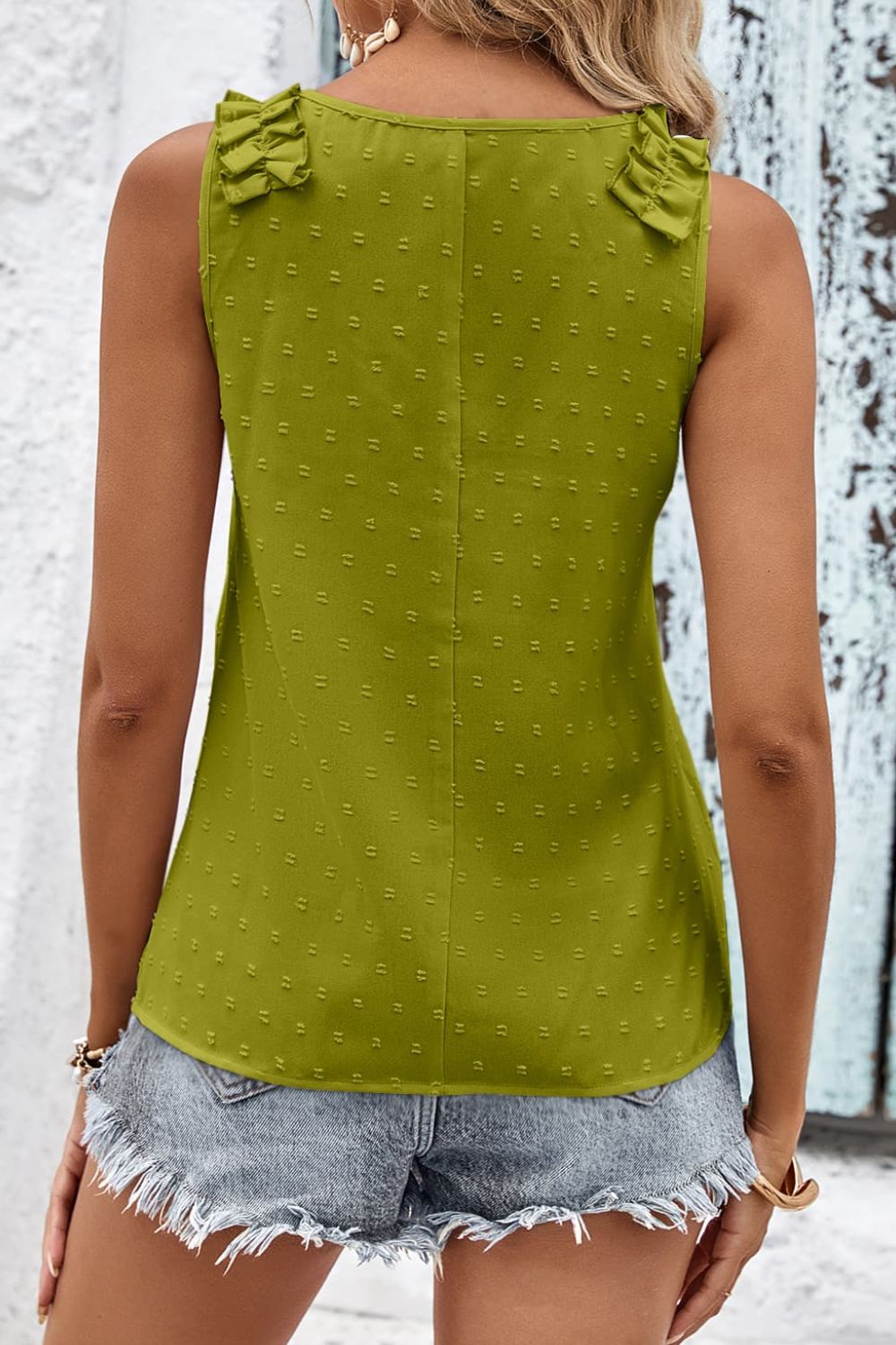 Swiss Dot Shoulder Detail V-Neck Tank-Teresa&#39;s Fashionista LLC