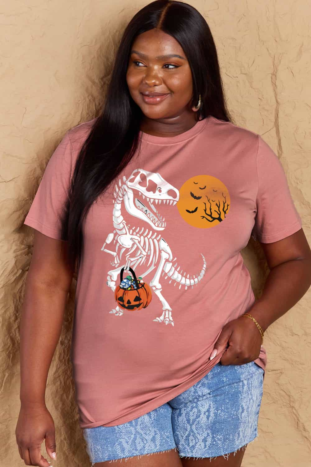 Simply Love Full Size Dinosaur Skeleton Graphic Cotton T-Shirt-Teresa&#39;s Fashionista LLC