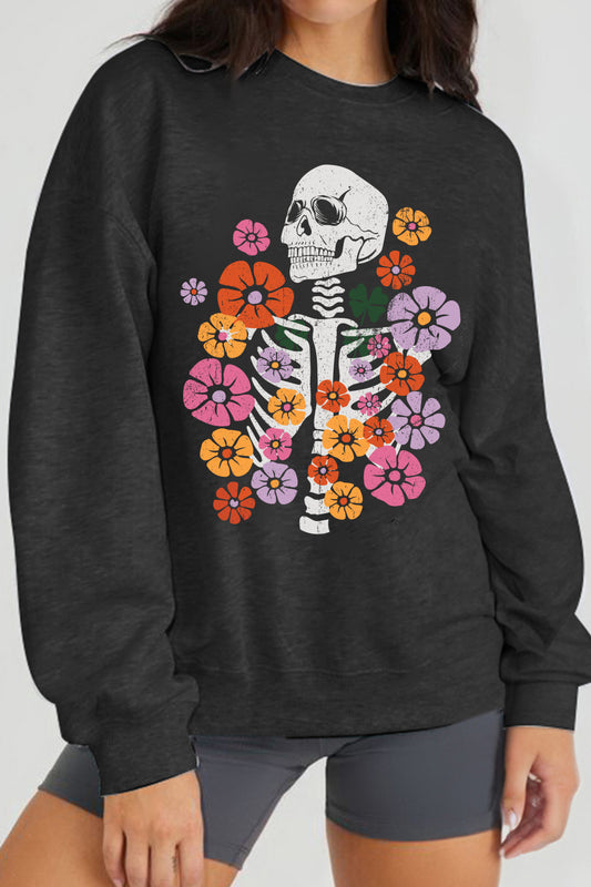 Simply Love Simply Love Full Size Flower Skeleton Graphic Sweatshirt-Teresa&#39;s Fashionista LLC