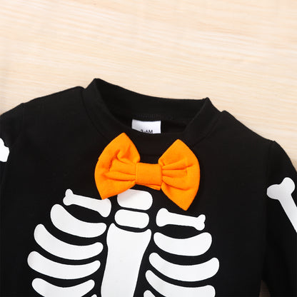 Skeleton Pattern Round Neck Sweatshirt and Bone Pattern Pants Set-Teresa&#39;s Fashionista LLC