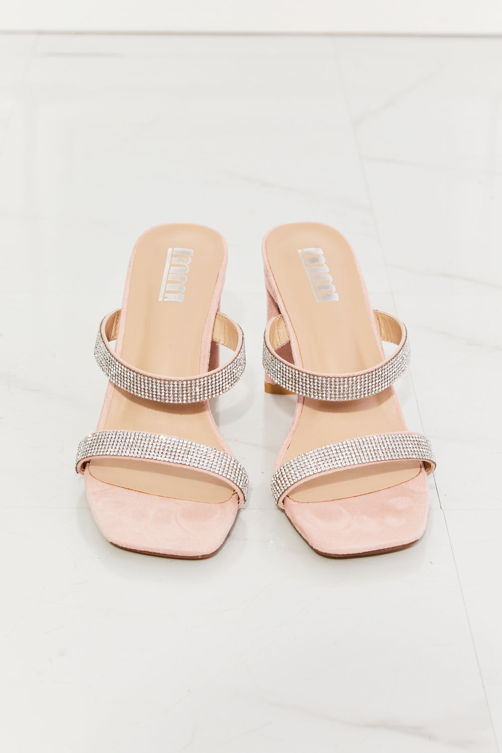 MMShoes Leave A Little Sparkle Rhinestone Block Heel Sandal in Pink-Teresa&#39;s Fashionista LLC