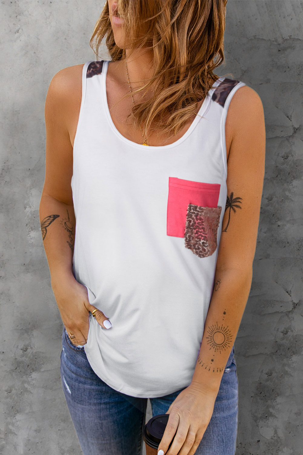 Printed Color Block Pocket Patch Tank-Teresa&#39;s Fashionista LLC