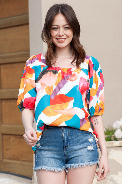 Printed Square Neck Half Sleeve Top-Teresa&#39;s Fashionista LLC