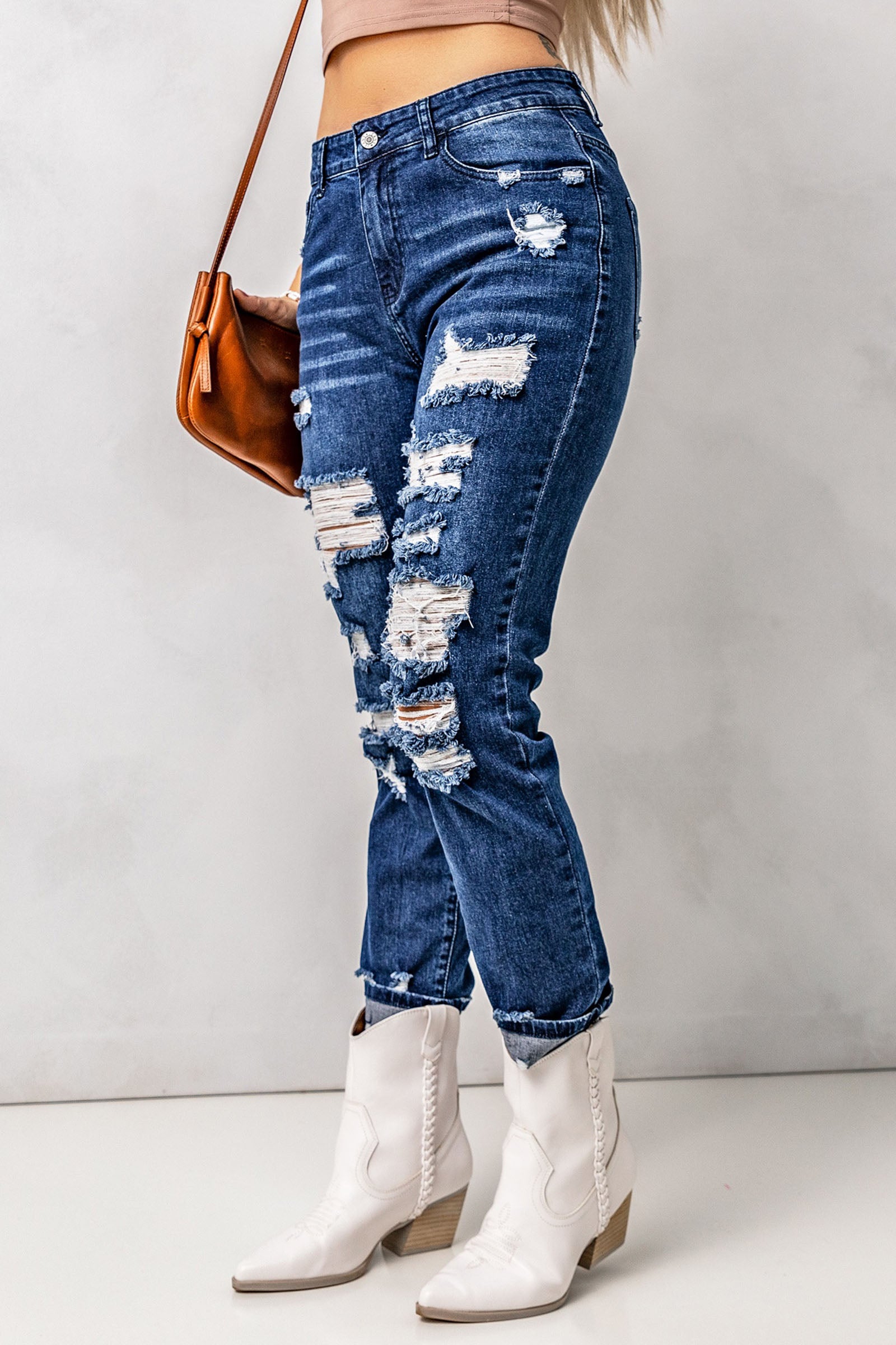 Distressed High Waist Jeans with Pockets-Teresa&#39;s Fashionista LLC