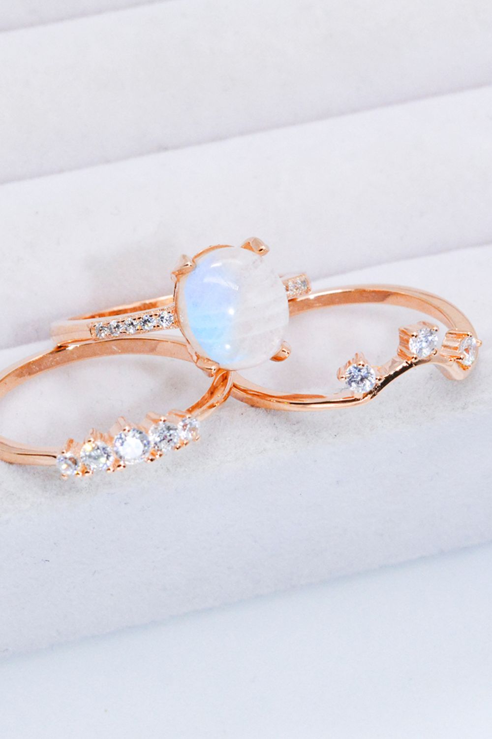 Natural Moonstone and Zircon Three-Piece Ring Set-Teresa&#39;s Fashionista LLC