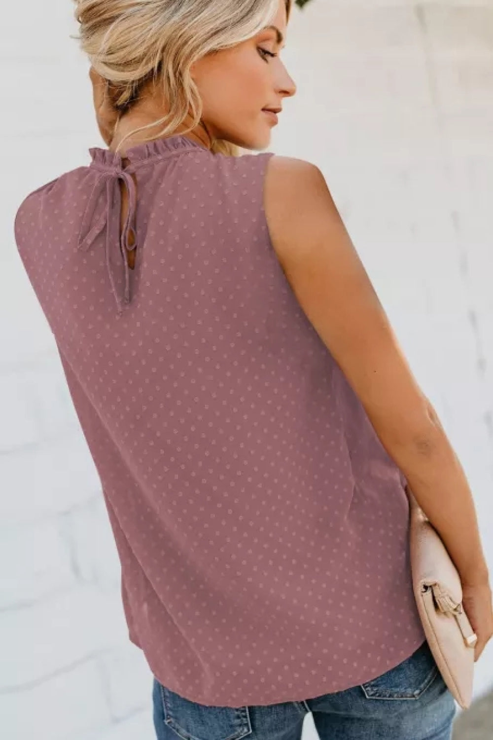 Smocked Tie Back Frill Trim Tank-Teresa&#39;s Fashionista LLC