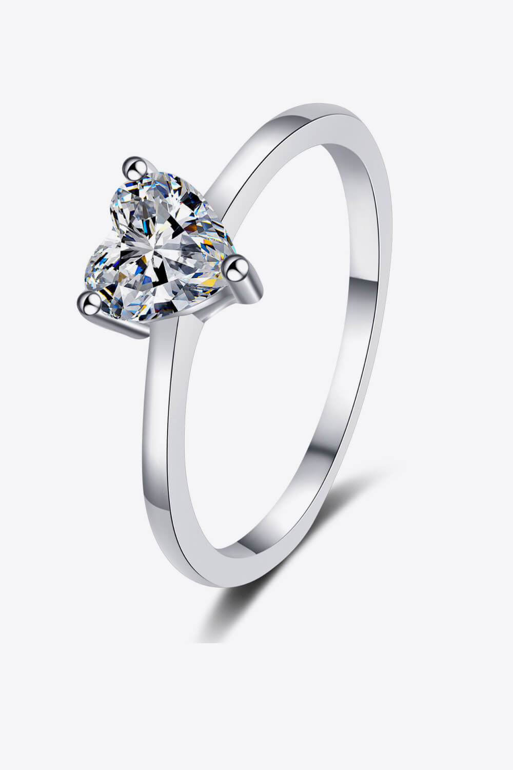 925 Sterling Silver Heart-Shaped Moissanite Solitaire Ring-Teresa&#39;s Fashionista LLC