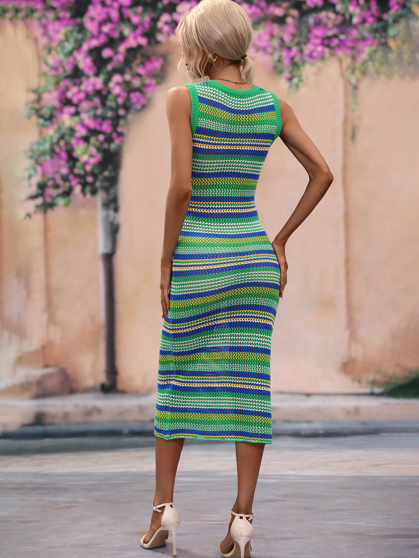 Striped Round Neck Sleeveless Midi Cover Up Dress-Teresa&#39;s Fashionista LLC