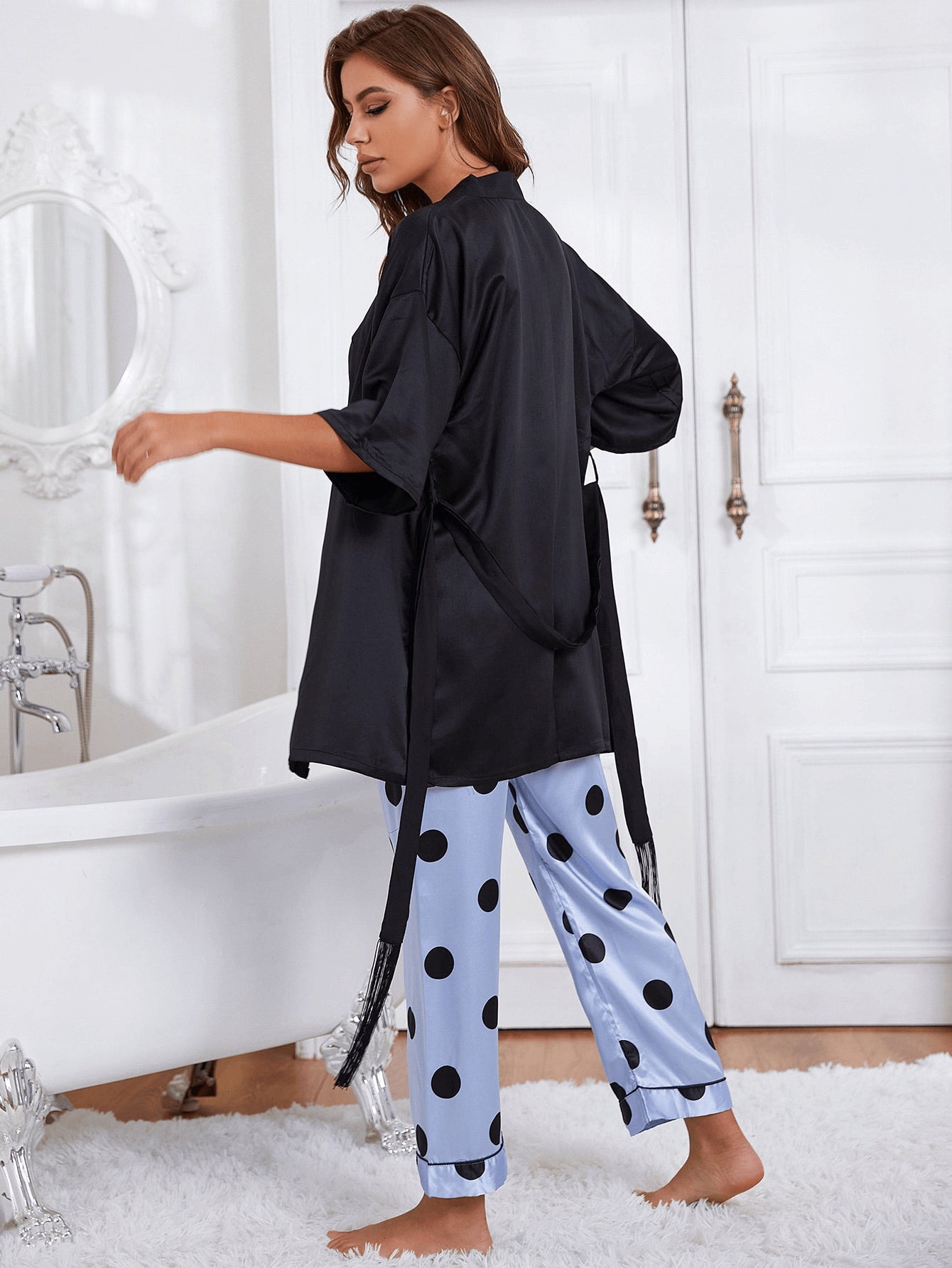 Cami, Robe, and Printed Pants Pajama Set-Teresa&#39;s Fashionista LLC