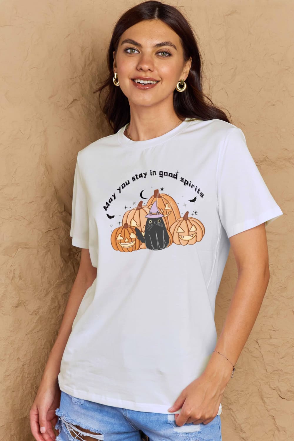 Simply Love Full Size MAY YOU STAY IN GOOD SPIRITS Graphic Cotton T-Shirt-Teresa&#39;s Fashionista LLC