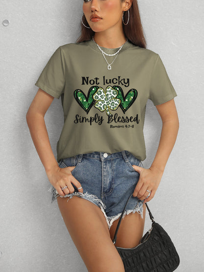 Lucky Clover Round Neck Short Sleeve T-Shirt-Teresa&#39;s Fashionista LLC