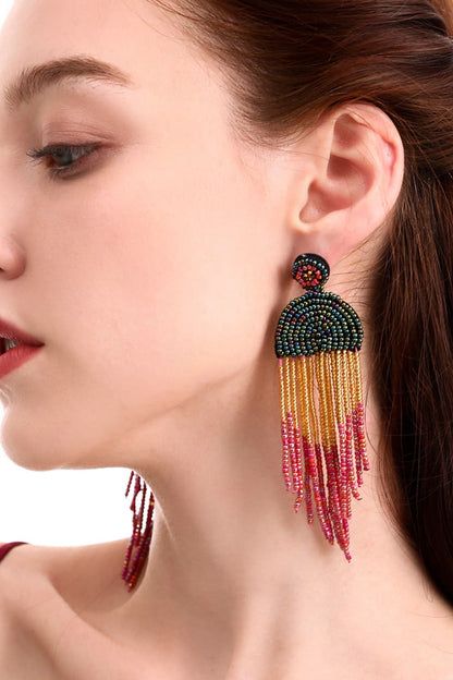 Beaded Fringe Dangle Earrings-Teresa&#39;s Fashionista LLC