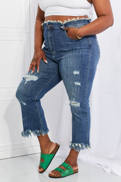 RISEN Full Size Undone Chic Straight Leg Jeans-Teresa&#39;s Fashionista LLC