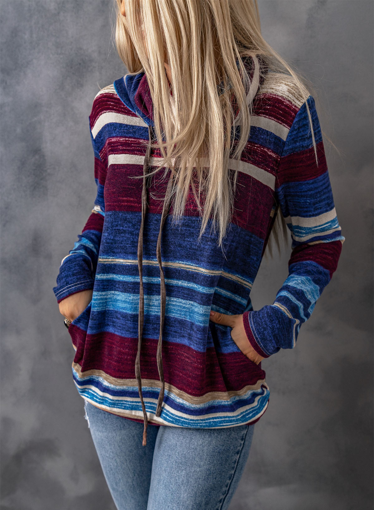 Striped Cowl Neck Tunic Sweatshirt-Teresa&#39;s Fashionista LLC