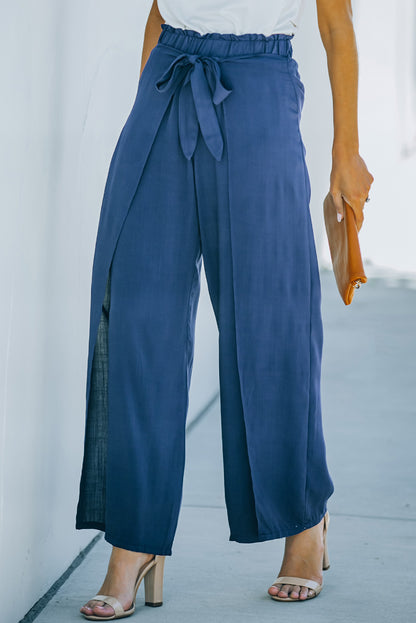 Paperbag Waist Tie Front Wide Leg Pants-Teresa&#39;s Fashionista LLC