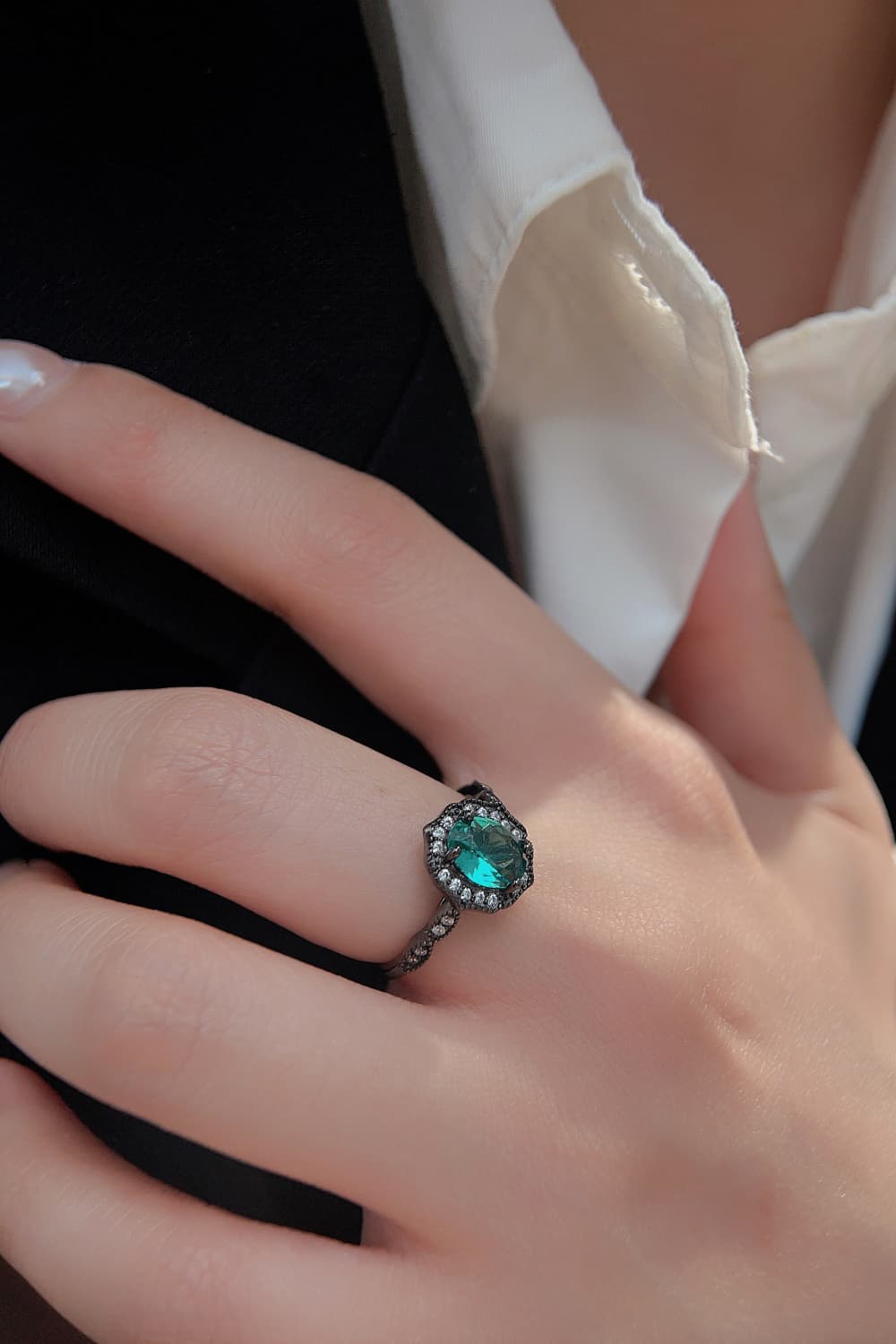 925 Sterling Silver Paraiba Tourmaline 4-Prong Ring-Teresa&#39;s Fashionista LLC