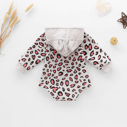 Baby Leopard Print Drawstring Hooded Bodysuit-Teresa&#39;s Fashionista LLC