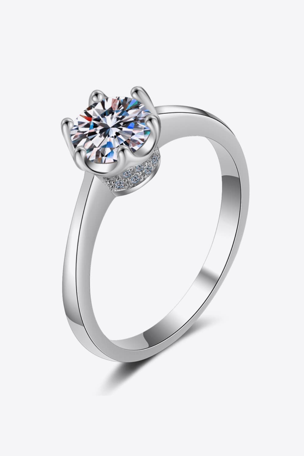 1 Carat Moissanite Rhodium-Plated Solitaire Ring-Teresa&#39;s Fashionista LLC