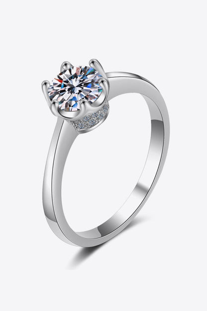 1 Carat Moissanite Rhodium-Plated Solitaire Ring-Teresa&#39;s Fashionista LLC