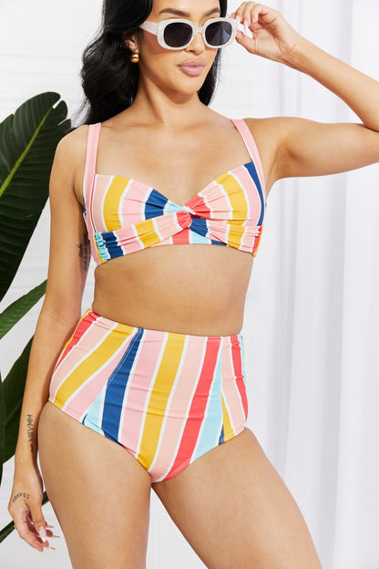 Marina West Swim Take A Dip Twist High-Rise Bikini in Stripe-Teresa&#39;s Fashionista LLC