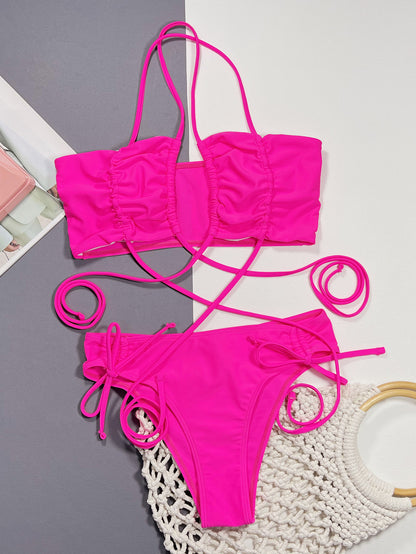 Halter Neck Drawstring Detail Bikini Set-Teresa&#39;s Fashionista LLC