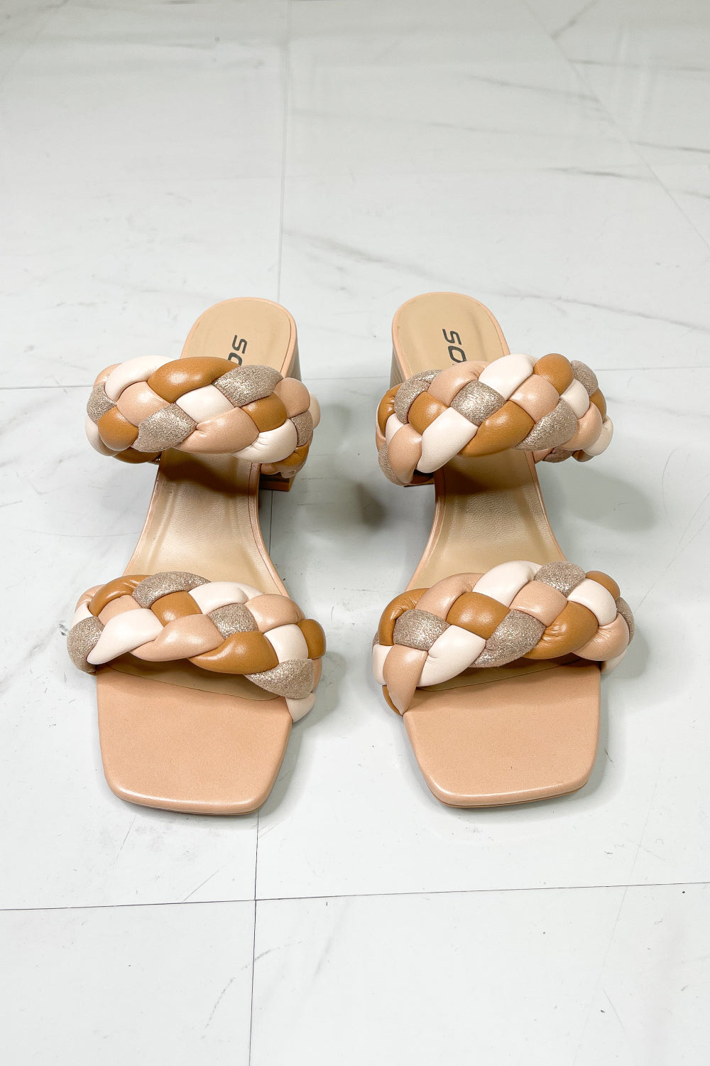 SODA Interwoven Ideas Braided Strap Block Heel Slide Sandal in Nude-Teresa&#39;s Fashionista LLC