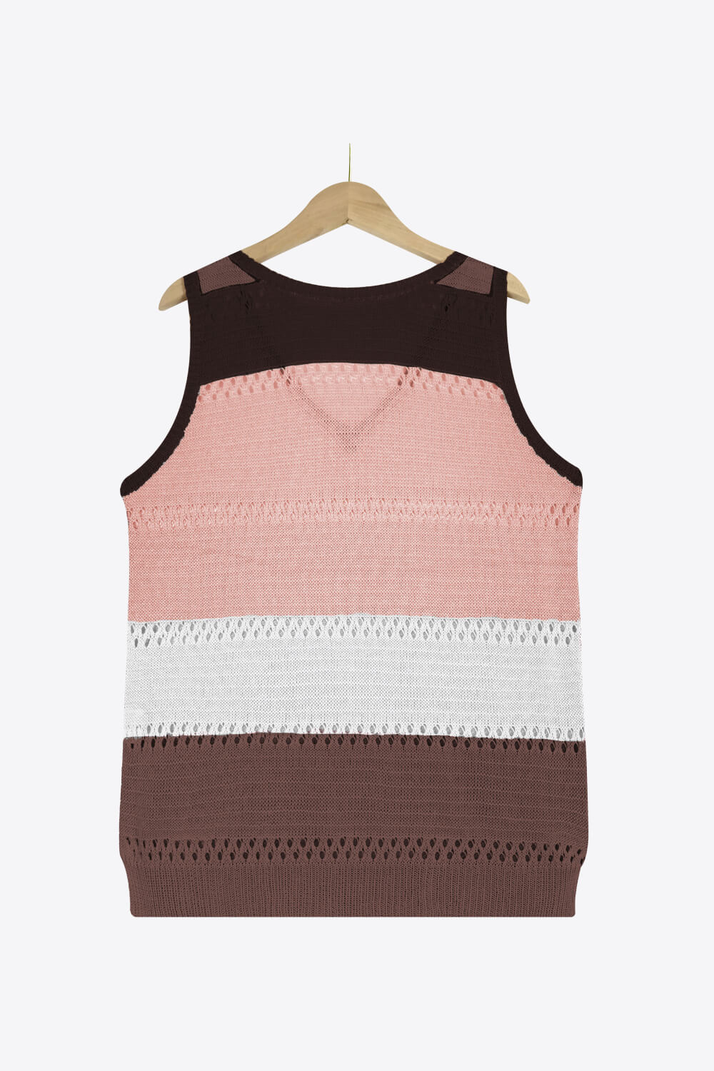 Striped Openwork V-Neck Knit Tank-Teresa&#39;s Fashionista LLC