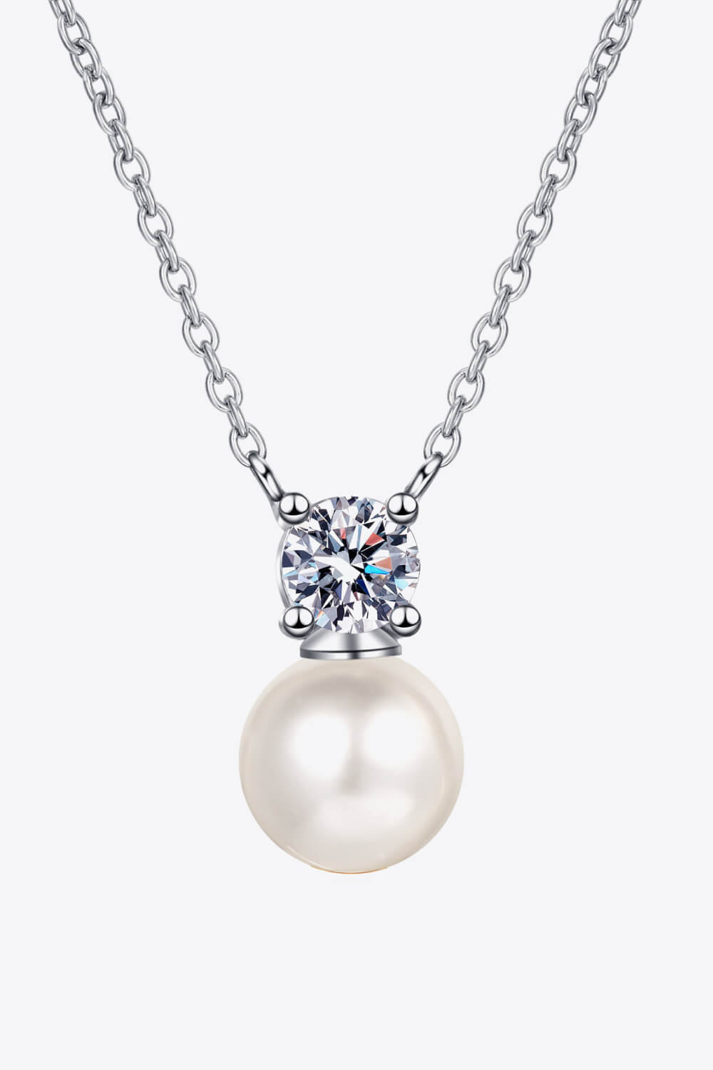 925 Sterling Silver Freshwater Pearl Moissanite Necklace-Teresa&#39;s Fashionista LLC