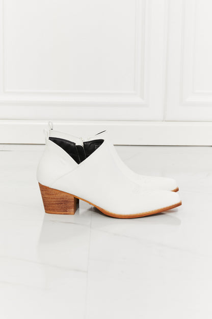 MMShoes Trust Yourself Embroidered Crossover Cowboy Bootie in White-Teresa&#39;s Fashionista LLC