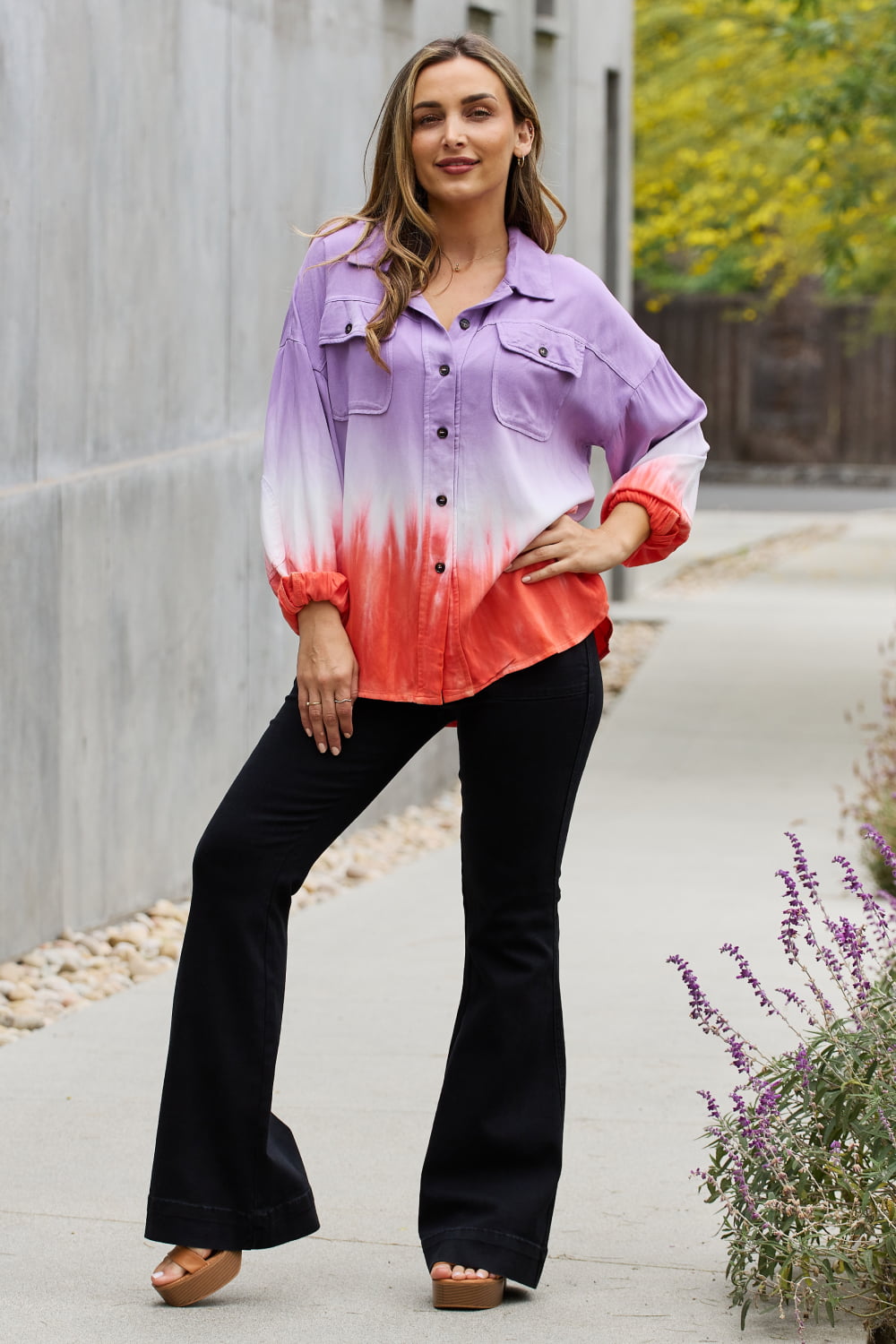 White Birch Relaxed Fit Tie-Dye Button Down Top-Teresa&#39;s Fashionista LLC