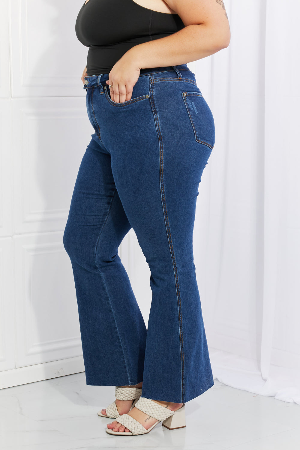 Judy Blue Ava Full Size Cool Denim Tummy Control Flare-Teresa&#39;s Fashionista LLC