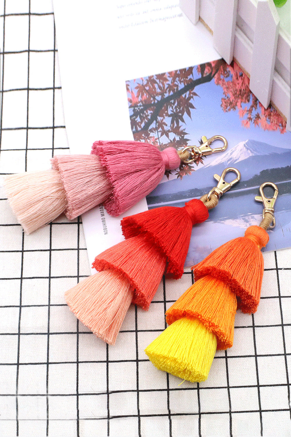 Assorted 4-Pack Multicolored Fringe Keychain-Teresa&#39;s Fashionista LLC