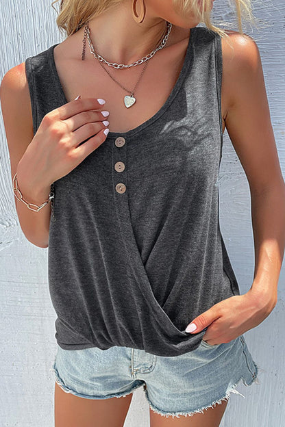 Decorative Button Twisted Scoop Neck Tank-Teresa&#39;s Fashionista LLC