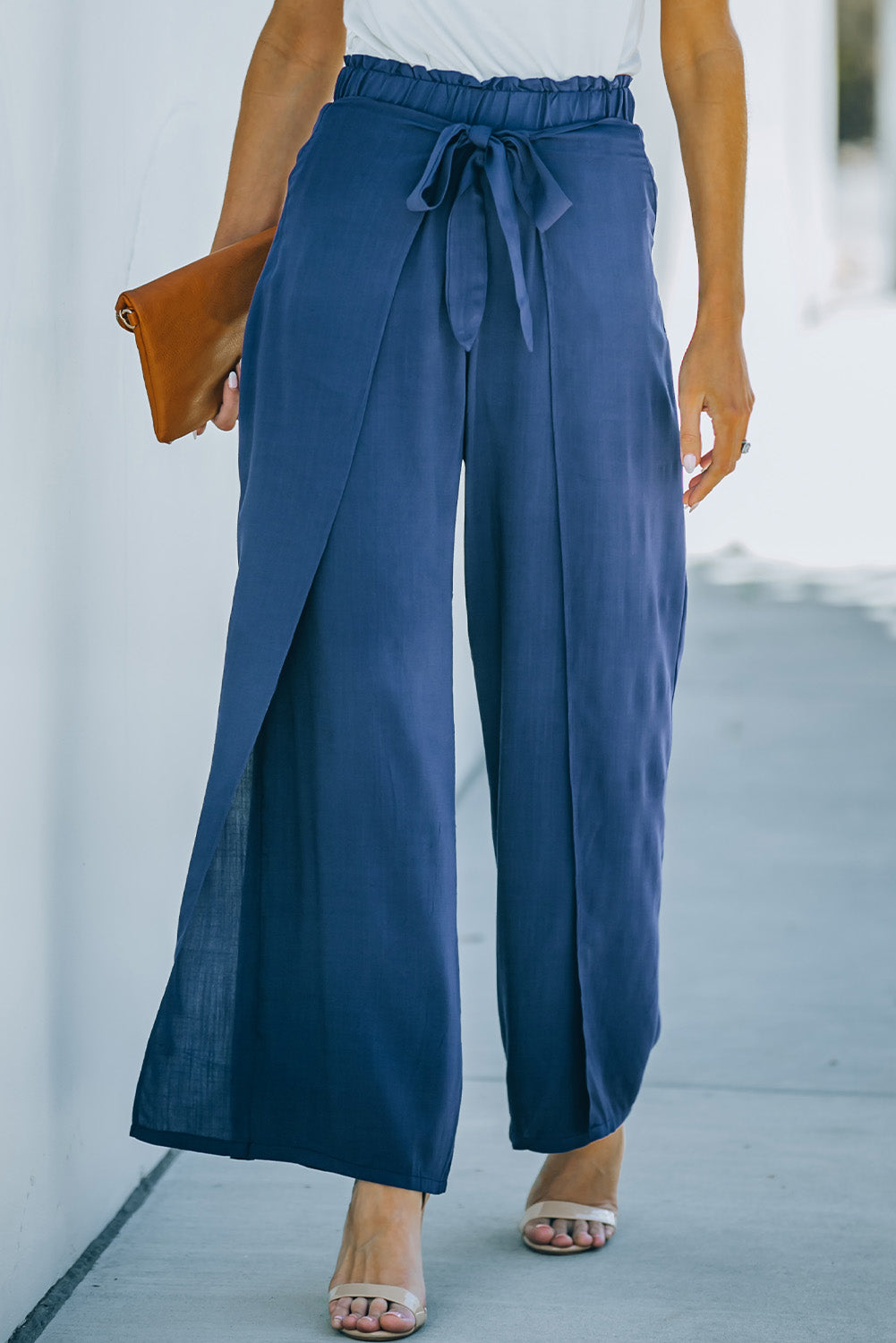 Paperbag Waist Tie Front Wide Leg Pants-Teresa&#39;s Fashionista LLC