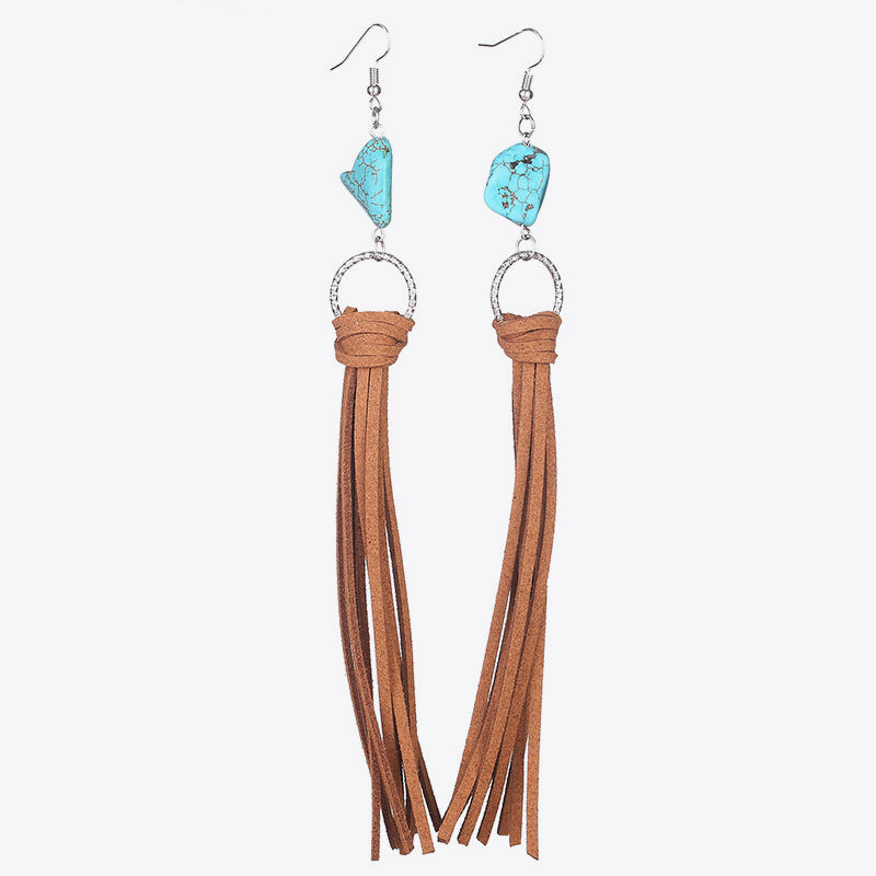 Turquoise Fringe Detail Earrings-Teresa&#39;s Fashionista LLC