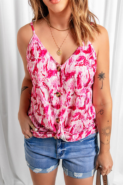 Printed Button Down Spaghetti Strap Top-Teresa&#39;s Fashionista LLC