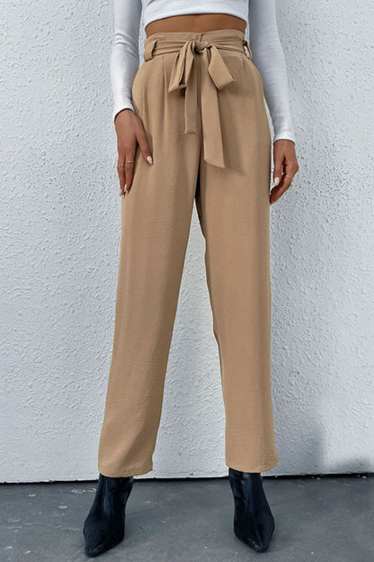 Belted Straight Leg Pants with Pockets-Teresa&#39;s Fashionista LLC