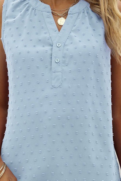 Swiss Dot Notched Neck Tank-Teresa&#39;s Fashionista LLC