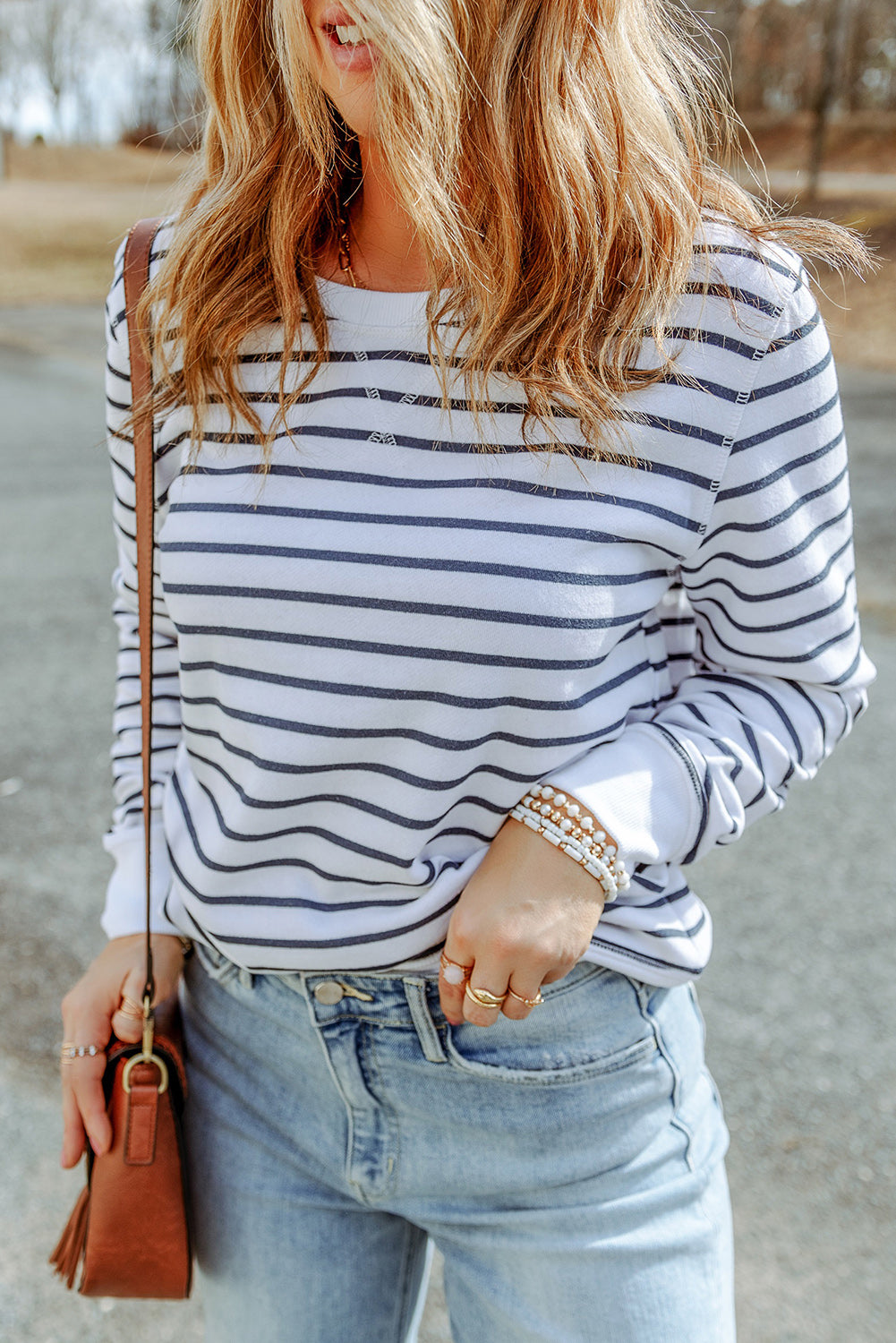 Striped Long Sleeve Round Neck Top-Teresa&#39;s Fashionista LLC