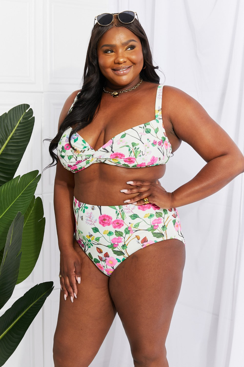 Marina West Swim Take A Dip Twist High-Rise Bikini in Cream-Teresa&#39;s Fashionista LLC