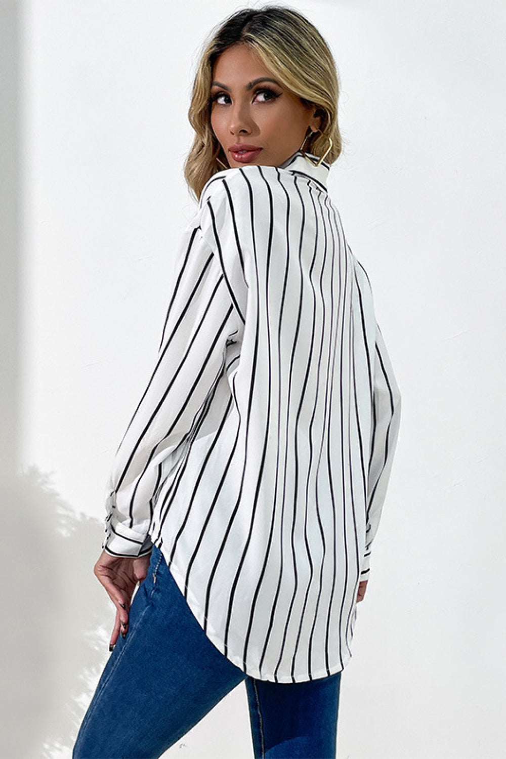 Vertical Stripes Button Down Shirt-Teresa&#39;s Fashionista LLC