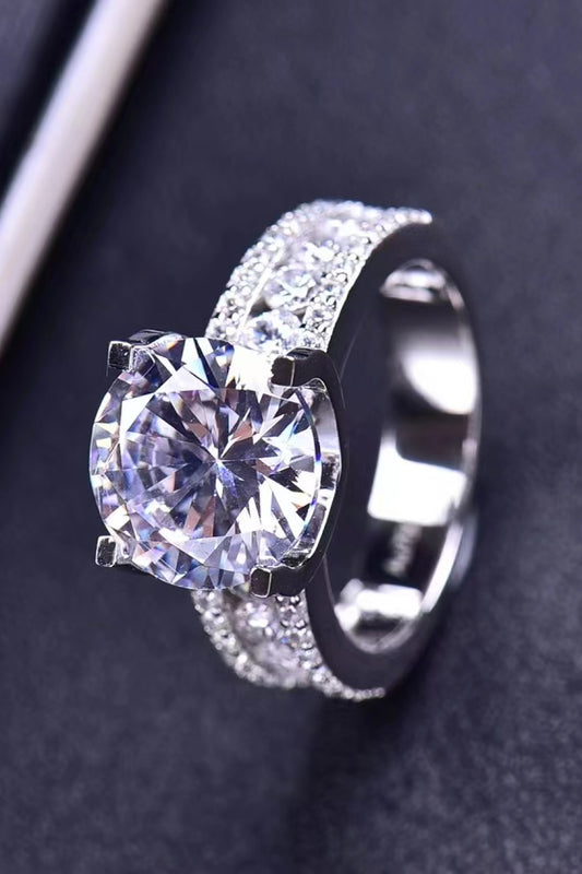 Platinum-Plated 5 Carat Moissanite Side Stone Ring-Teresa&#39;s Fashionista LLC